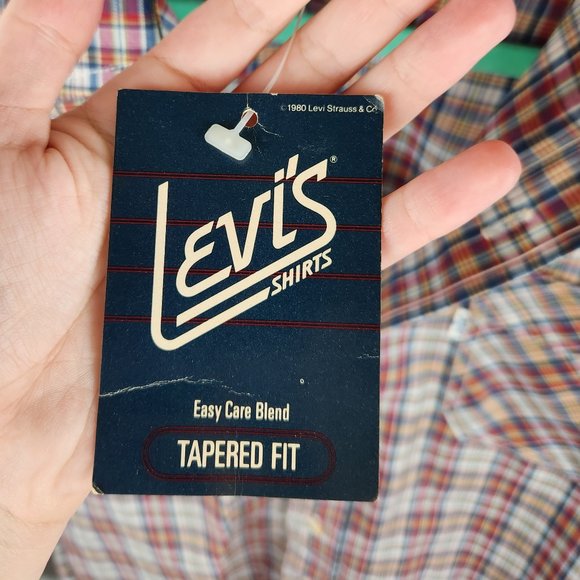 NEW Vintage Levi’s 80's Tapered Fit Plaid Easy Care Blend Button Up Shirt sz M - Picture 9 of 12